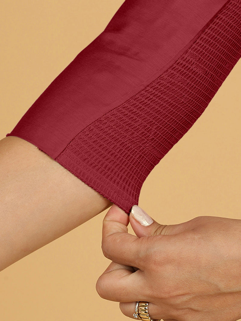 Maya x Rozaana | Three Quarter Sleeves Saree Blouse in Scarlet Red-Binks