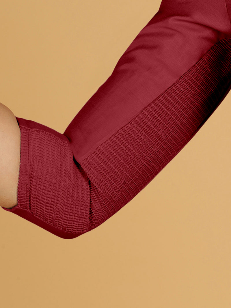 Maya x Rozaana | Three Quarter Sleeves Saree Blouse in Scarlet Red-Binks