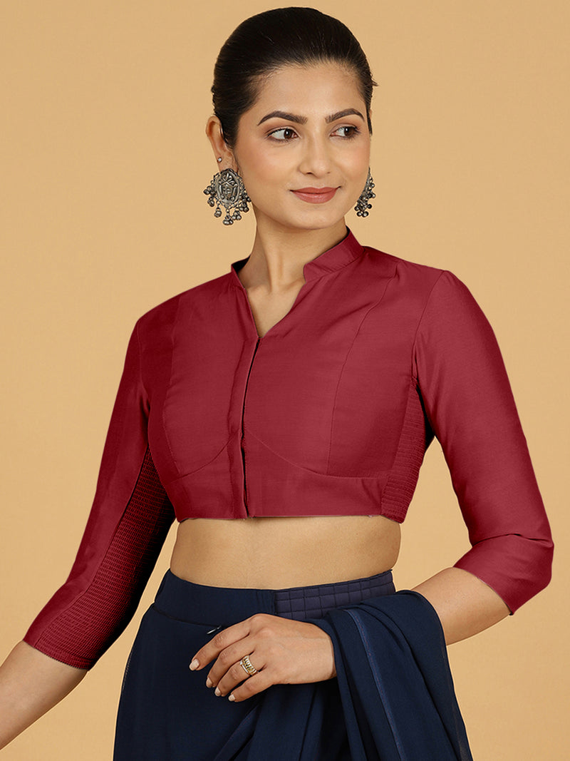 Maya x Rozaana | Three Quarter Sleeves Saree Blouse in Scarlet Red-Binks