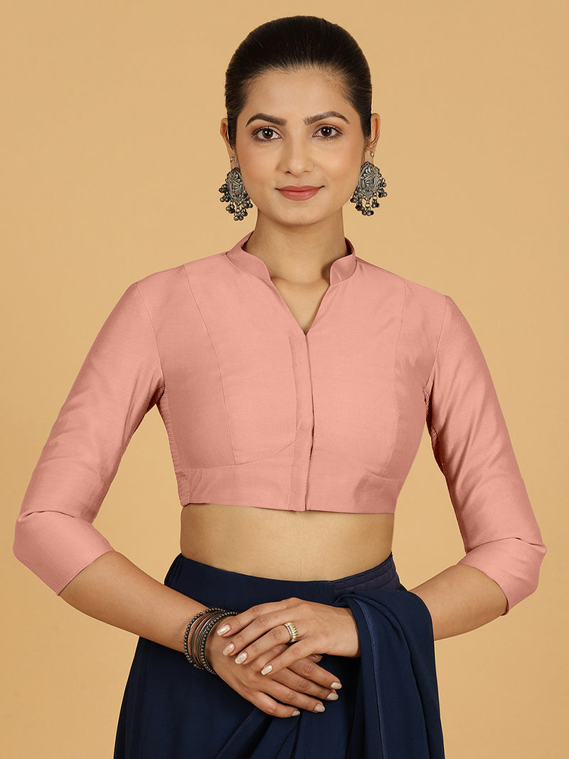 Maya x Rozaana | Three Quarter Sleeves Saree Blouse in Sea Pink-Binks