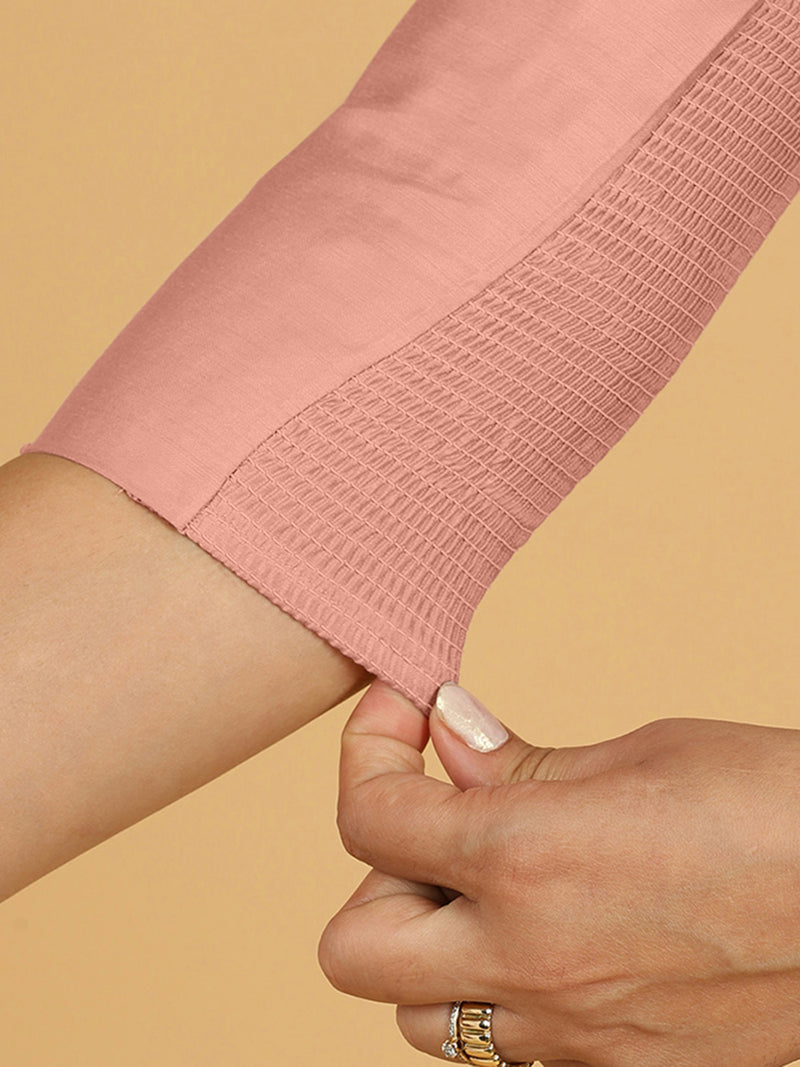 Maya x Rozaana | Three Quarter Sleeves Saree Blouse in Sea Pink-Binks