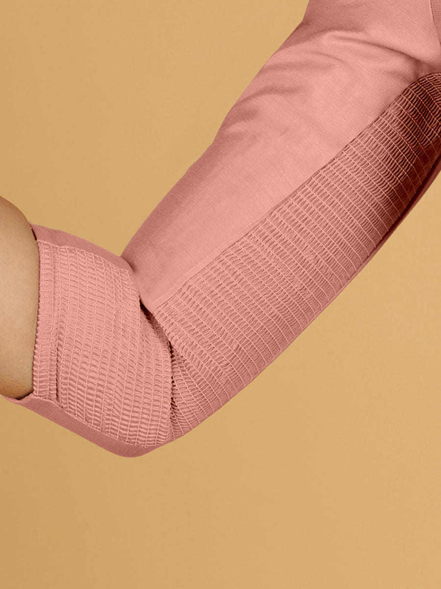 Maya x Rozaana Saree Blouse, in Pink Viscose, featuring three quarter sleeves and stylised neckline, made for daily & work.