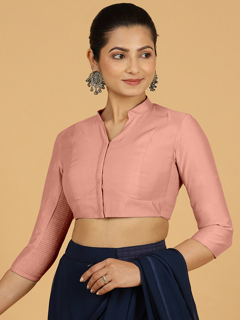 Maya x Rozaana | Three Quarter Sleeves Saree Blouse in Sea Pink-Binks