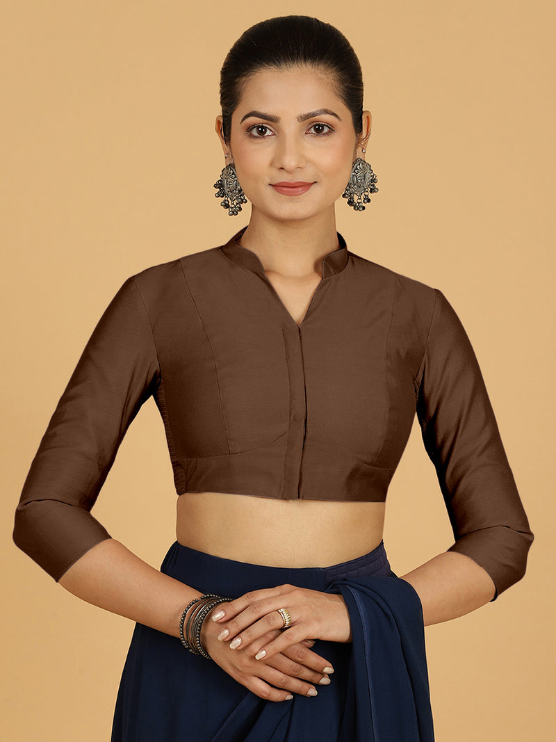 Maya x Rozaana | Three Quarter Sleeves Saree Blouse in Walnut Brown-Binks
