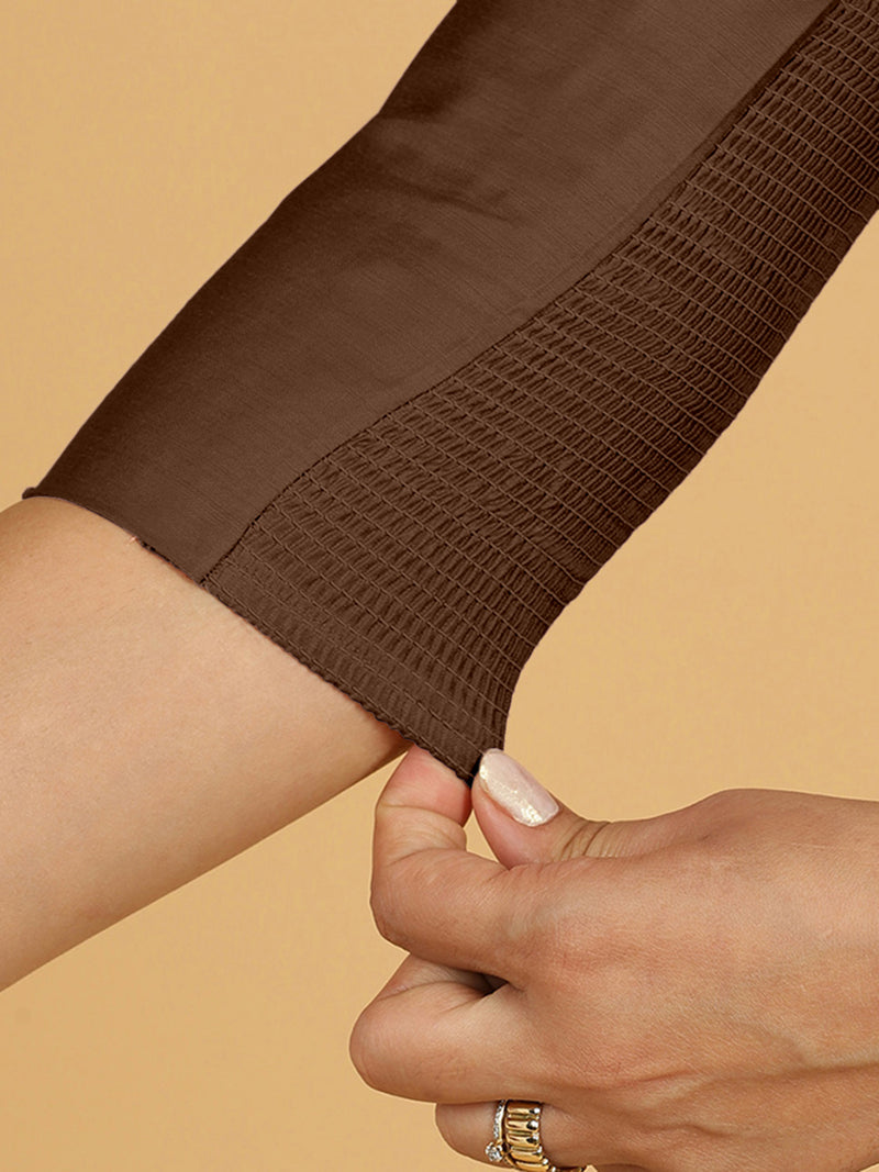 Maya x Rozaana | Three Quarter Sleeves Saree Blouse in Walnut Brown-Binks