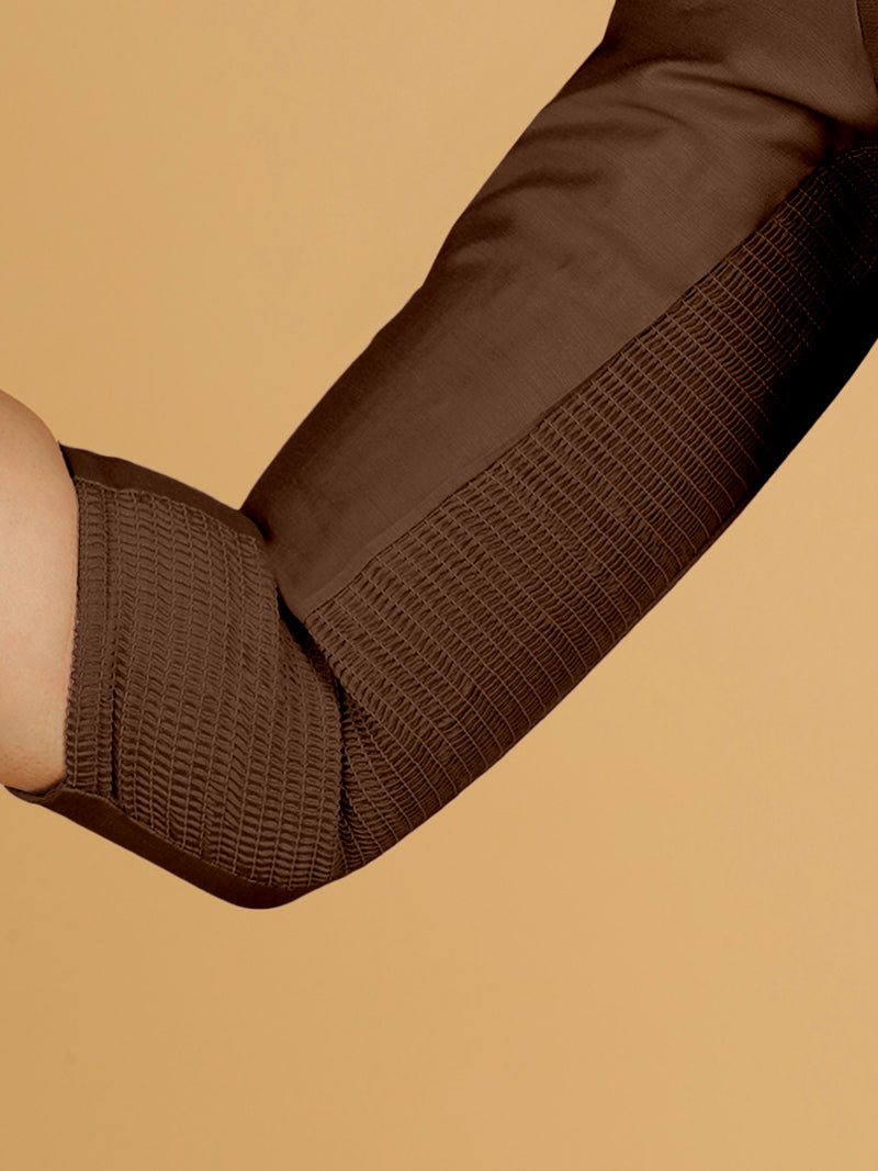 Maya x Rozaana | Three Quarter Sleeves Saree Blouse in Walnut Brown-Binks