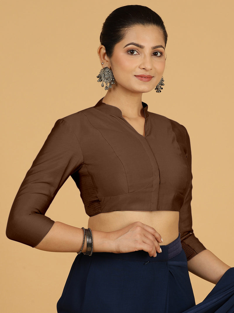 Maya x Rozaana | Three Quarter Sleeves Saree Blouse in Walnut Brown-Binks