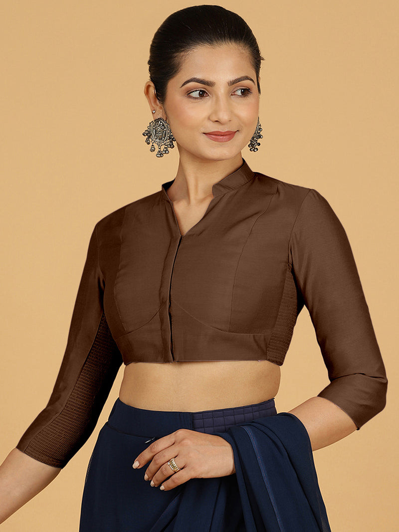 Maya x Rozaana | Three Quarter Sleeves Saree Blouse in Walnut Brown-Binks
