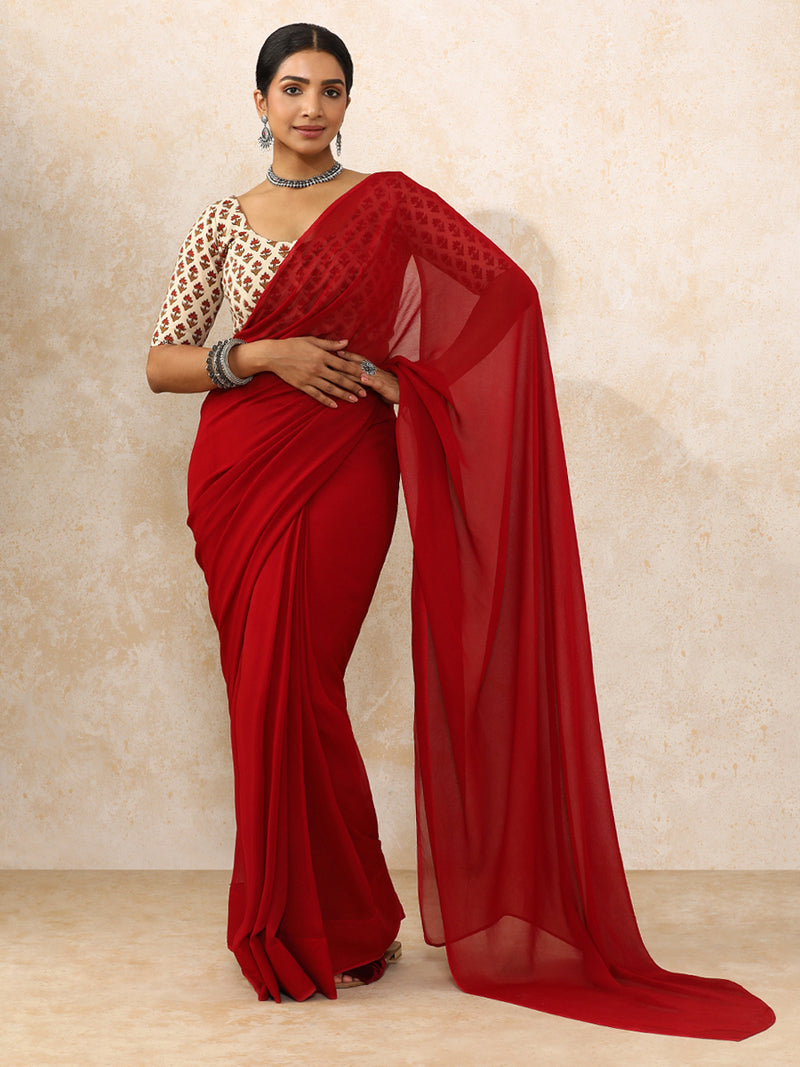 Meera x Rozaana | Elbow Sleeves Saree Blouse in Tulip Bloom Cream Block Print Cotton-Binks