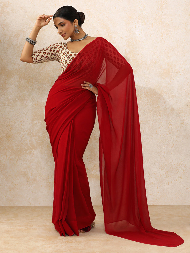 Meera x Rozaana | Elbow Sleeves Saree Blouse in Tulip Bloom Cream Block Print Cotton-Binks