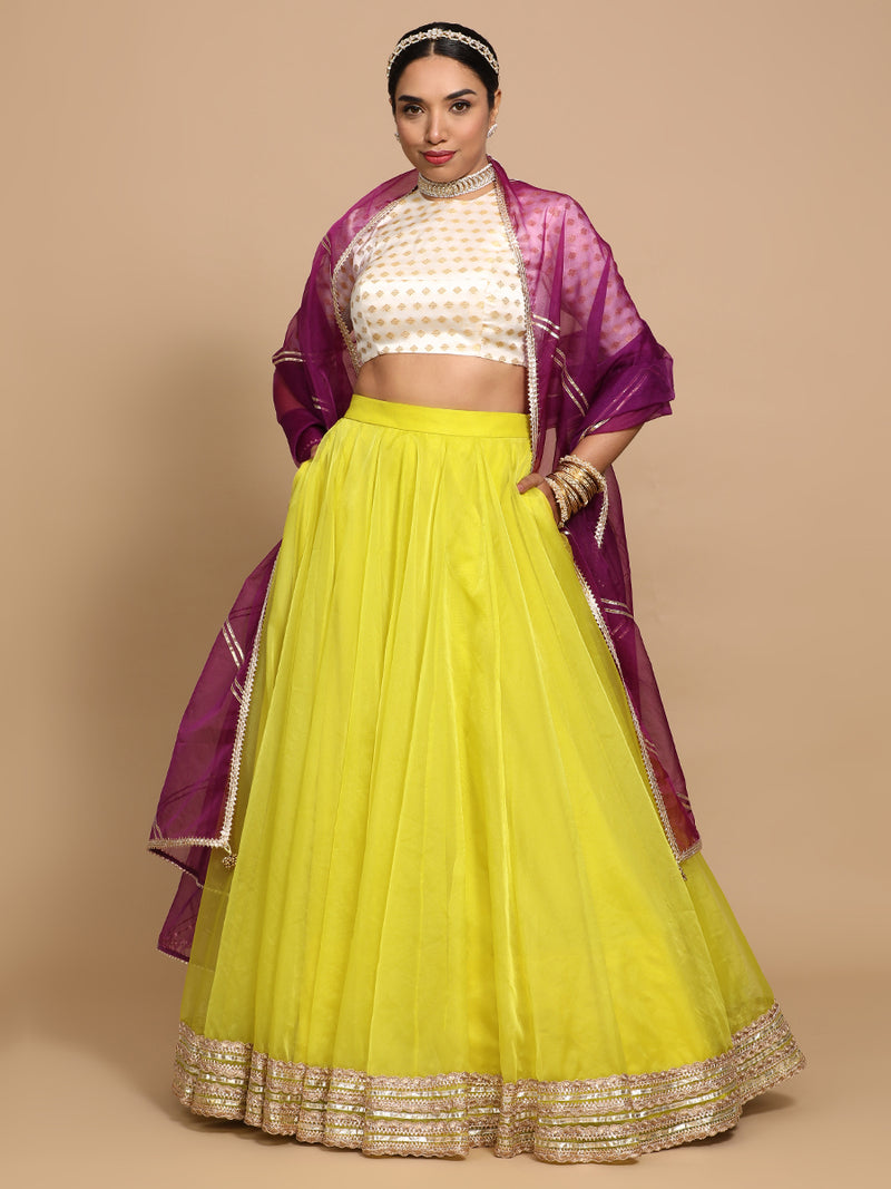 Mihika x Tyohaar | Elbow Sleeves Satin Viscose Saree Blouse in Cream Butta Fabric-Binks