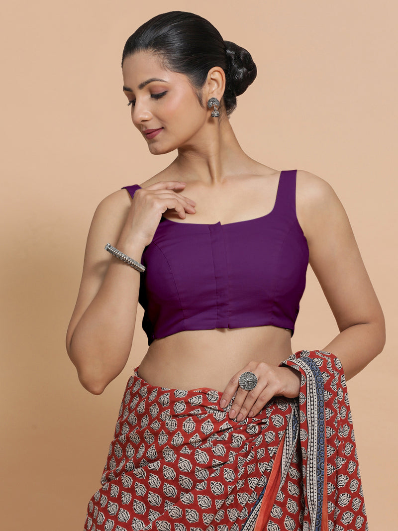 Mohini x Rozaana | Round Neck Magenta Bliss Plain Cotton Saree Blouse-Binks