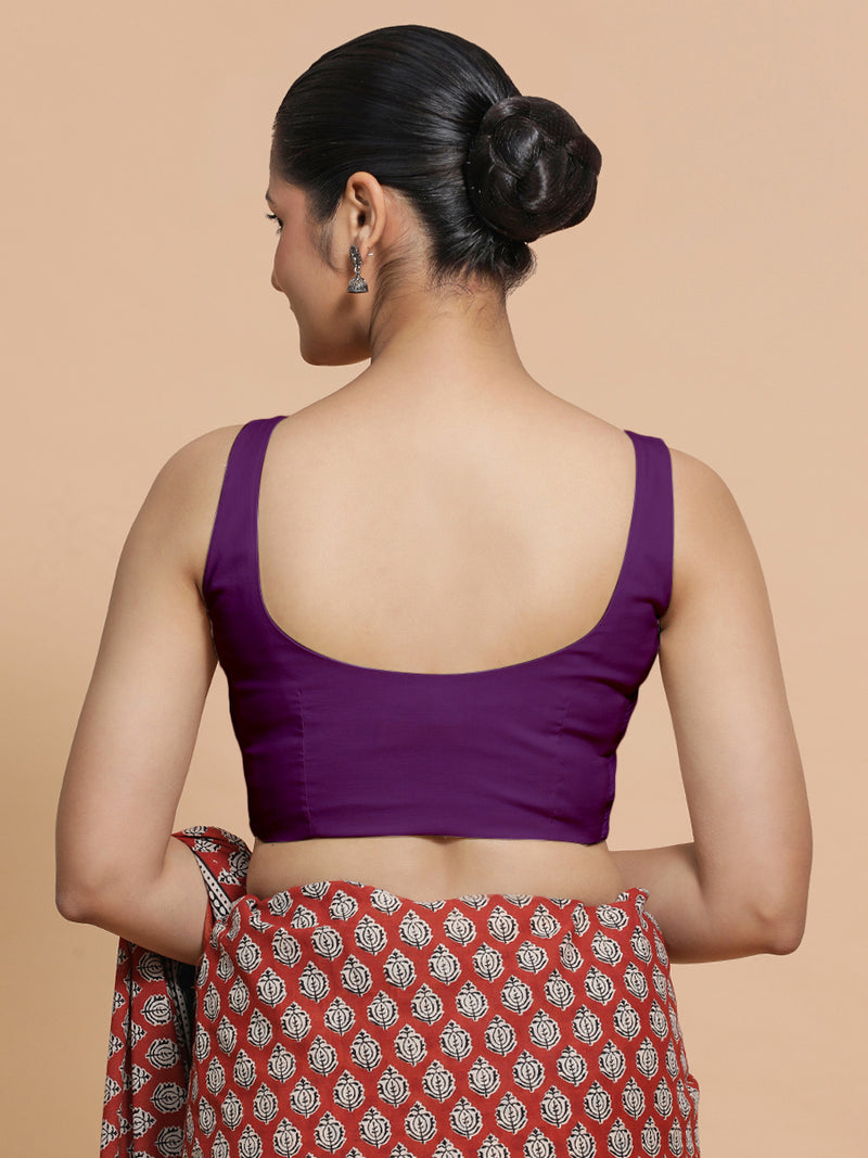 Mohini x Rozaana | Round Neck Magenta Bliss Plain Cotton Saree Blouse-Binks