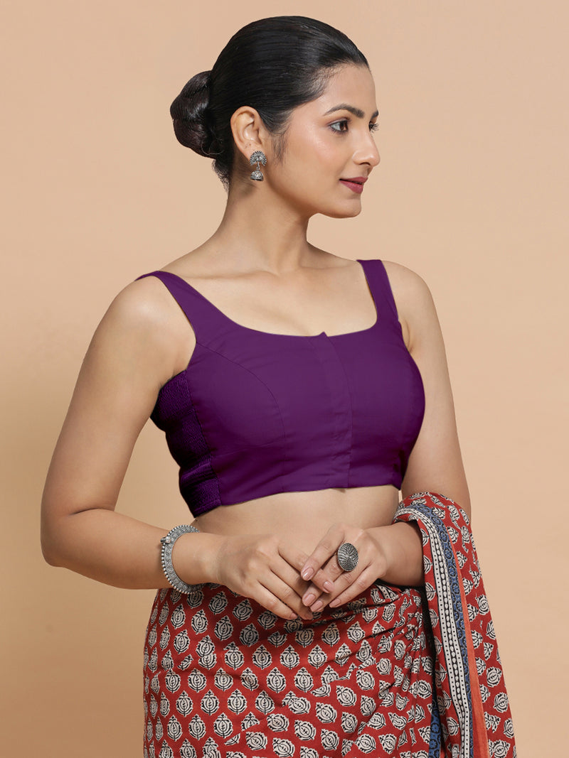 Mohini x Rozaana | Round Neck Magenta Bliss Plain Cotton Saree Blouse-Binks