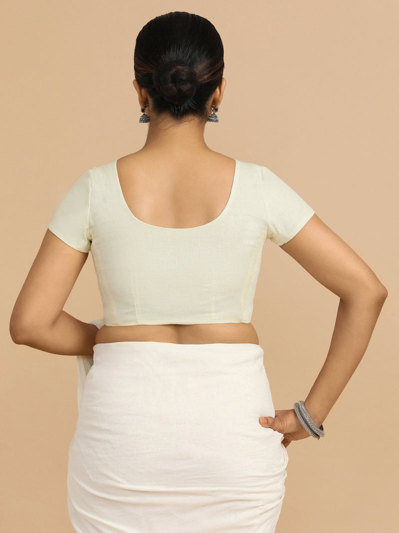 Mona x Rozaana | Short Sleeves Saree Blouse in Chalk White Linen-Binks