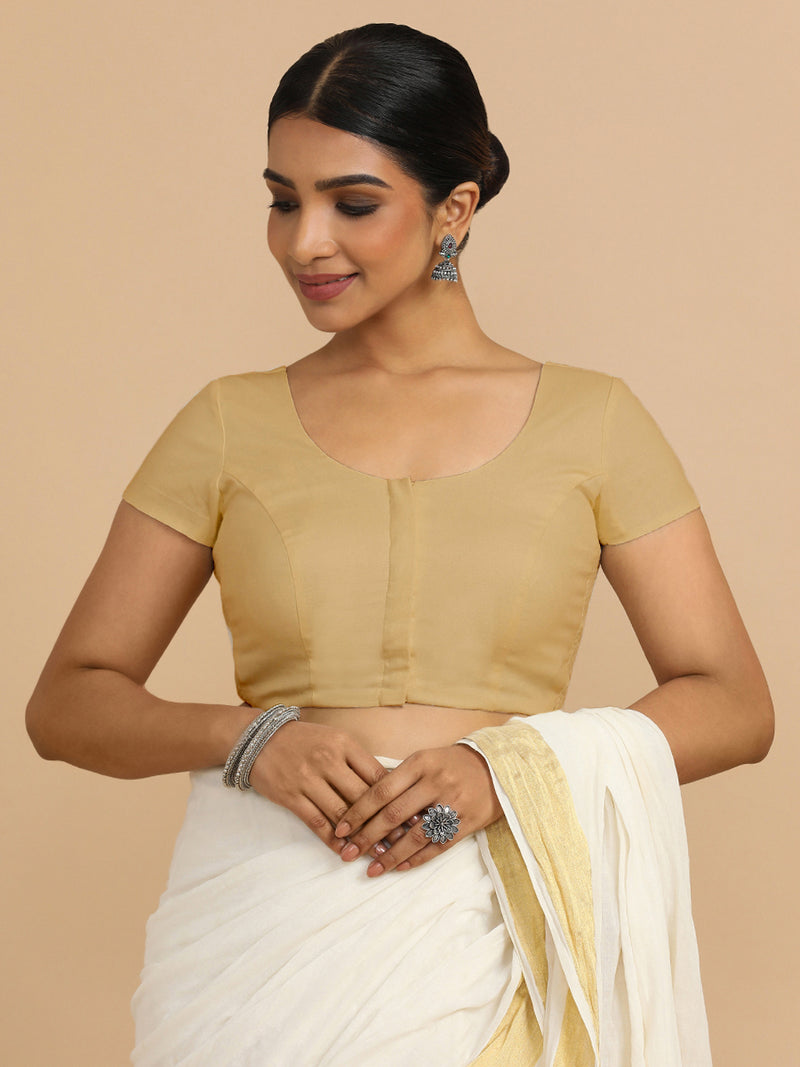 Mona x Rozaana | Short Sleeves Saree Blouse in Ecru Beige Linen-Binks