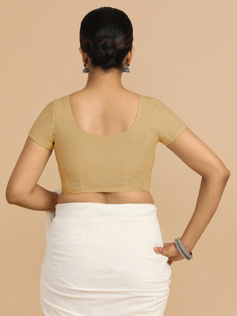 Mona x Rozaana | Short Sleeves Saree Blouse in Ecru Beige Linen-Binks