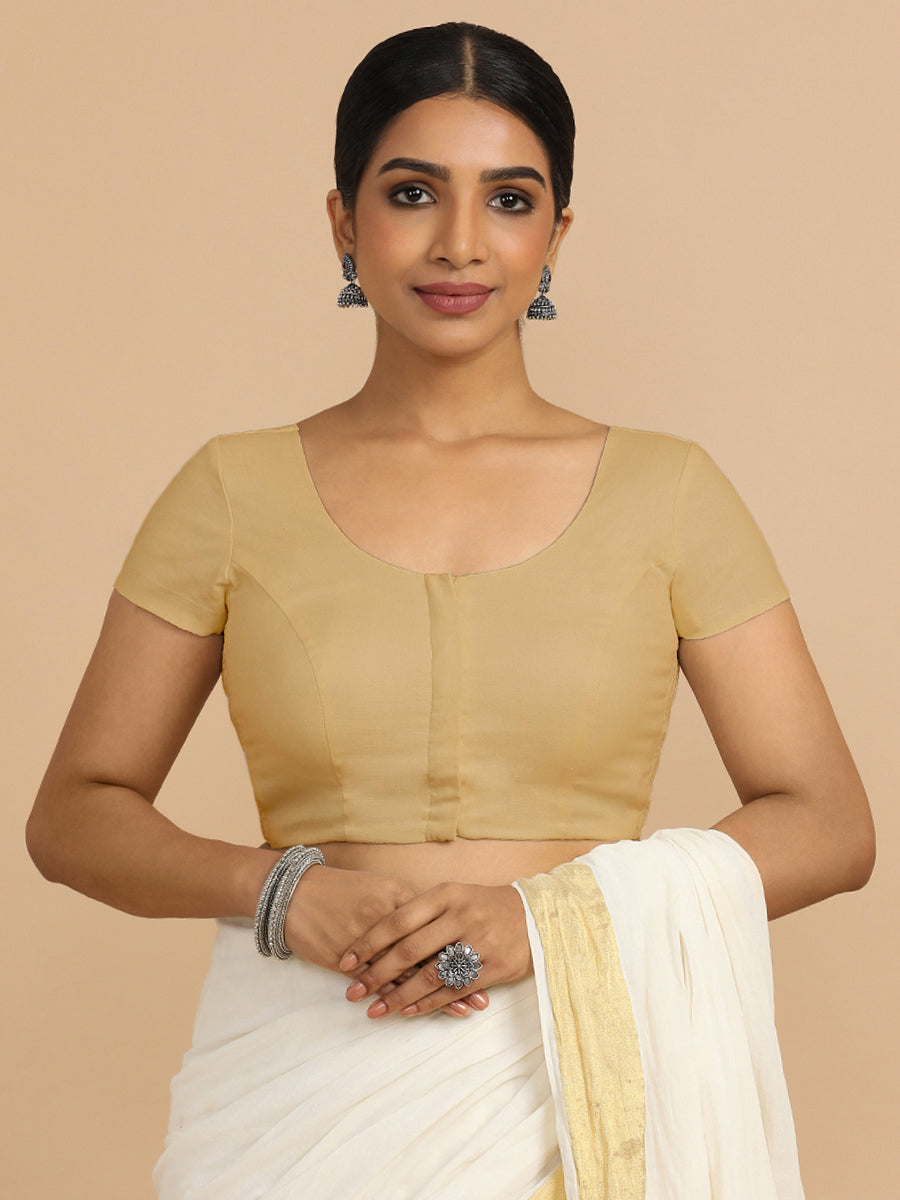 Krusha Reversible Duet | Gold × Ecru Beige Chandheri-Linen Saree Blouse