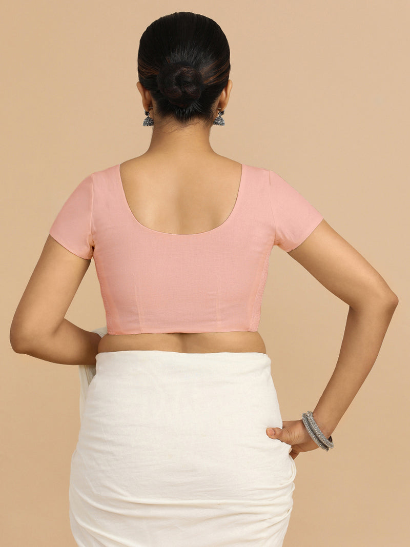 Mona x Rozaana | Short Sleeves Saree Blouse in Misty Pink Linen-Binks