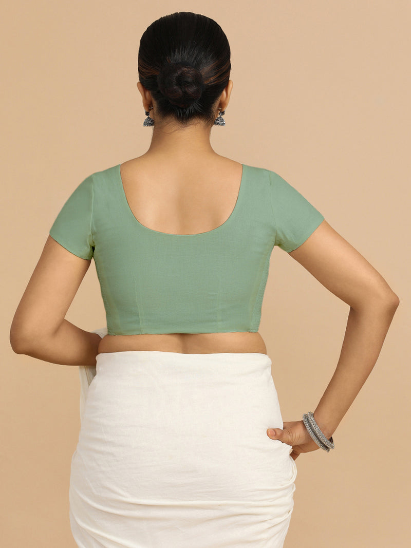 Mona x Rozaana | Short Sleeves Saree Blouse in Peppermint Green Linen-Binks