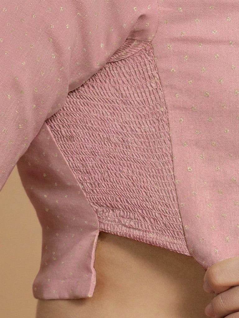 Mumtaz x Tyohaar | Full Sleeves Dusty Rose Foil Chandheri Saree Blouse-Binks