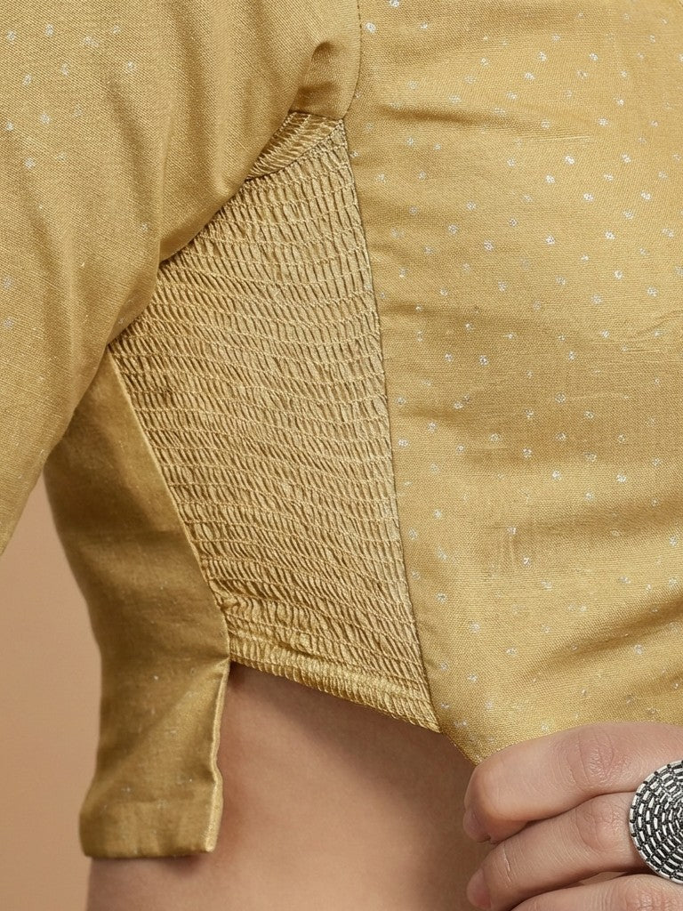 Mumtaz x Tyohaar | Full Sleeves Gold Foil Chandheri Saree Blouse-Binks