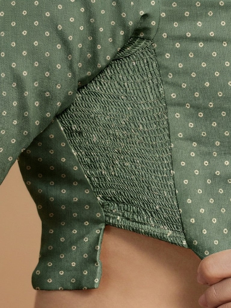 Mumtaz x Tyohaar | Full Sleeves Green Foil Chandheri Saree Blouse-Binks