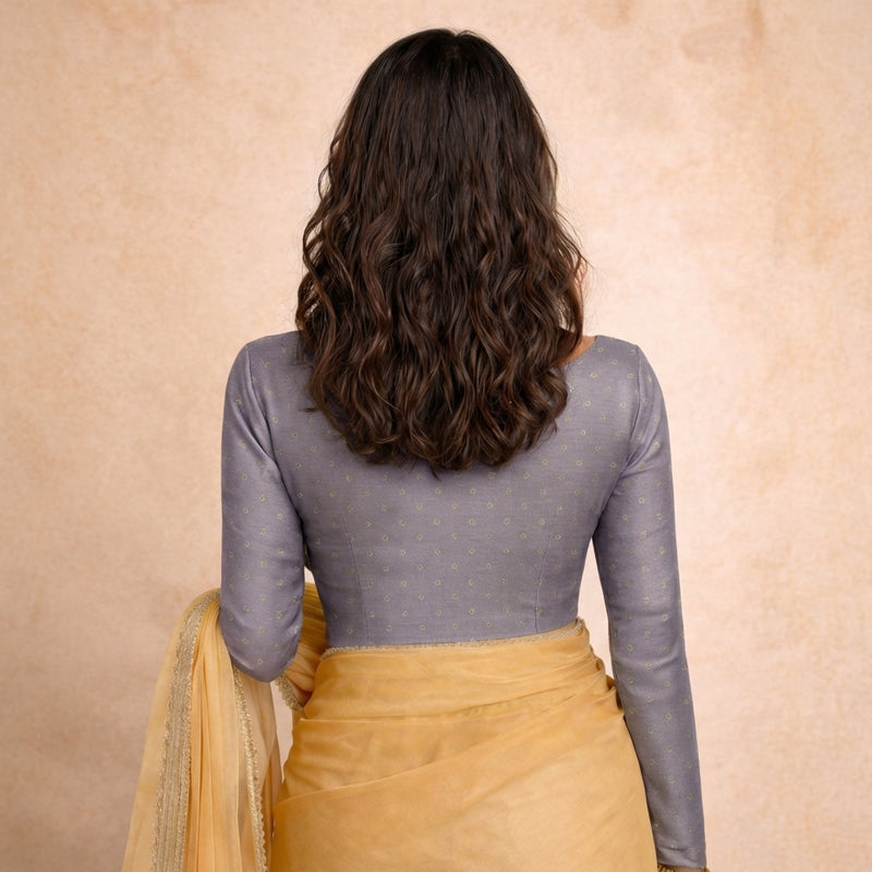 Mumtaz x Tyohaar | Full Sleeves Lilac Foil Chandheri Saree Blouse-Binks