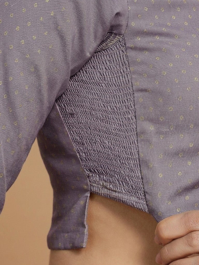 Mumtaz x Tyohaar | Full Sleeves Lilac Foil Chandheri Saree Blouse-Binks