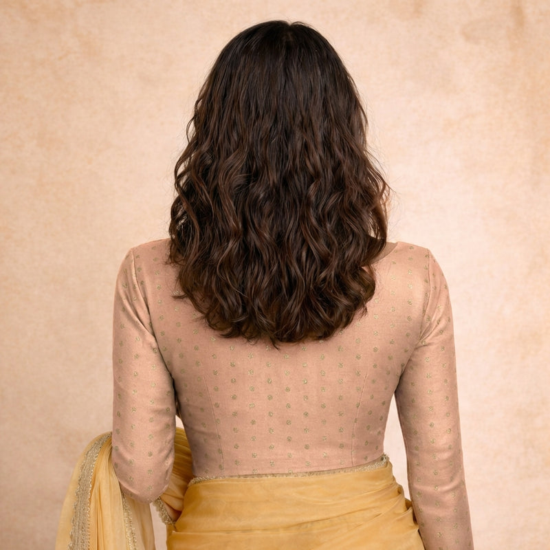 Mumtaz x Tyohaar | Full Sleeves Muted Copper Foil Chandheri Saree Blouse-Binks