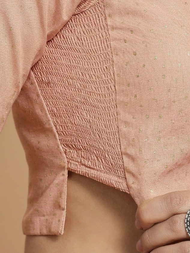 Mumtaz x Tyohaar | Full Sleeves Muted Copper Foil Chandheri Saree Blouse-Binks