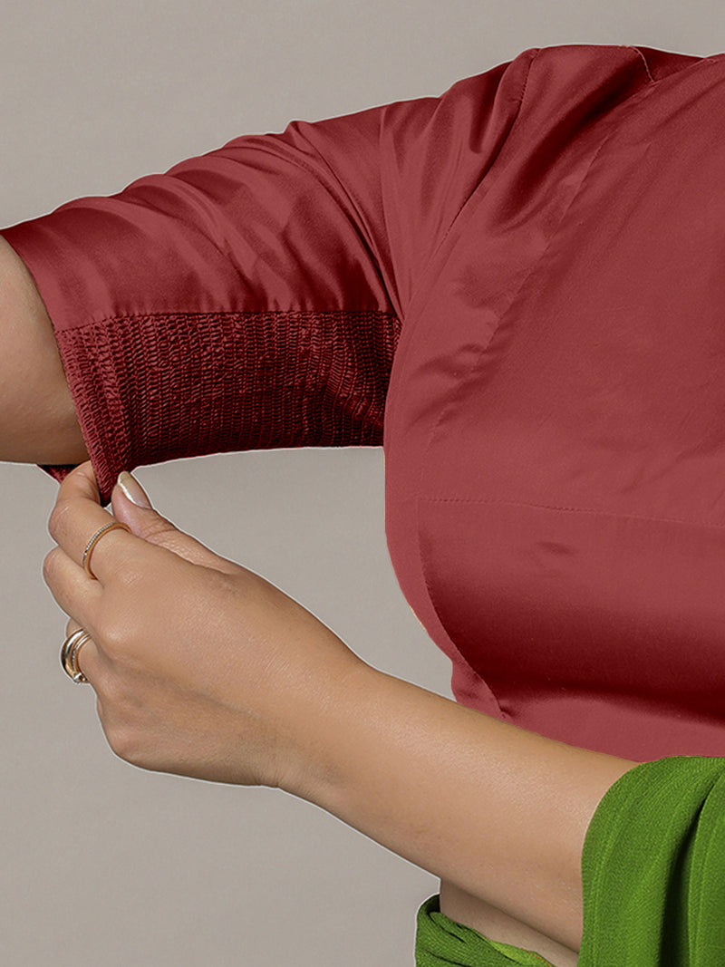 Myra x Rozaana | Auburn Red Backless Saree Blouse w/ FlexiFit™-Binks