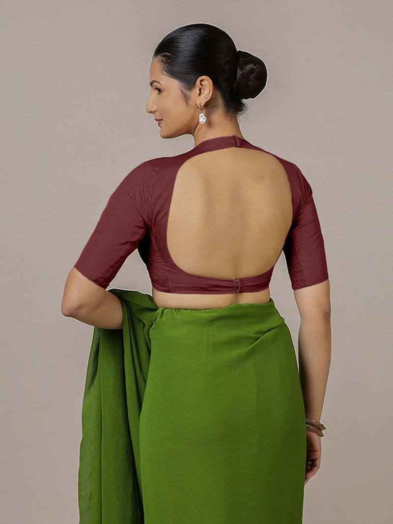 Myra x Rozaana | Burgundy Backless Saree Blouse w/ FlexiFit™-Binks