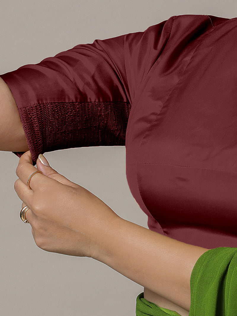 Myra x Rozaana | Burgundy Backless Saree Blouse w/ FlexiFit™-Binks