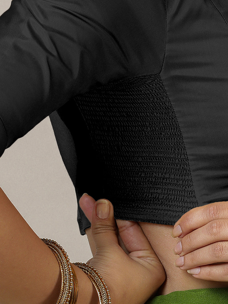 Myra x Rozaana | Charcoal Black Backless Saree Blouse w/ FlexiFit™-Binks