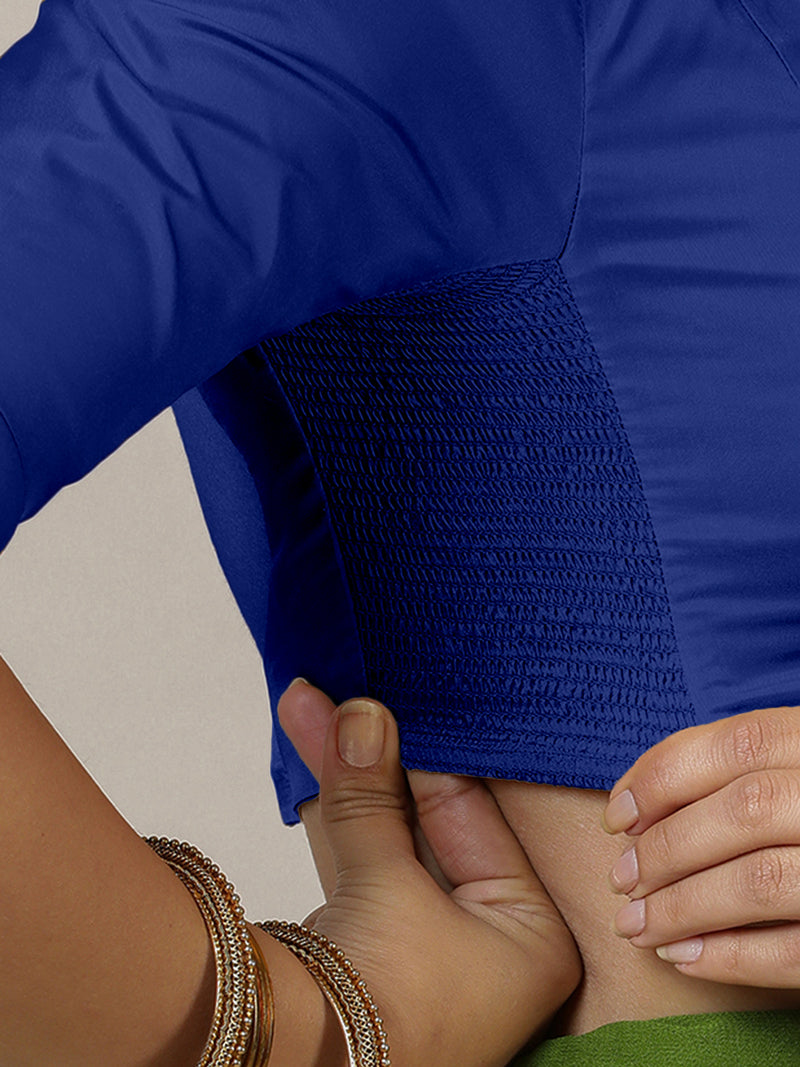 Myra x Rozaana | Cobalt Blue Backless Saree Blouse w/ FlexiFit™-Binks