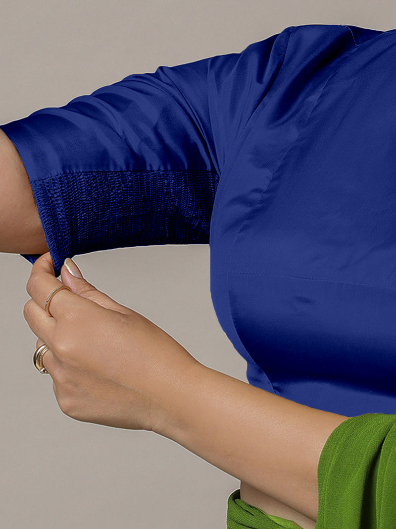 Myra x Rozaana | Cobalt Blue Backless Saree Blouse w/ FlexiFit™-Binks