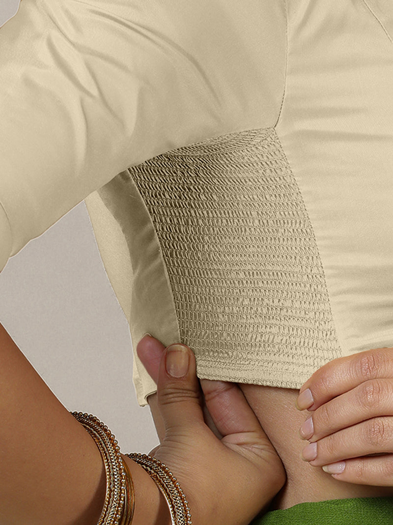 Myra x Rozaana | Cream Backless Saree Blouse w/ FlexiFit™-Binks