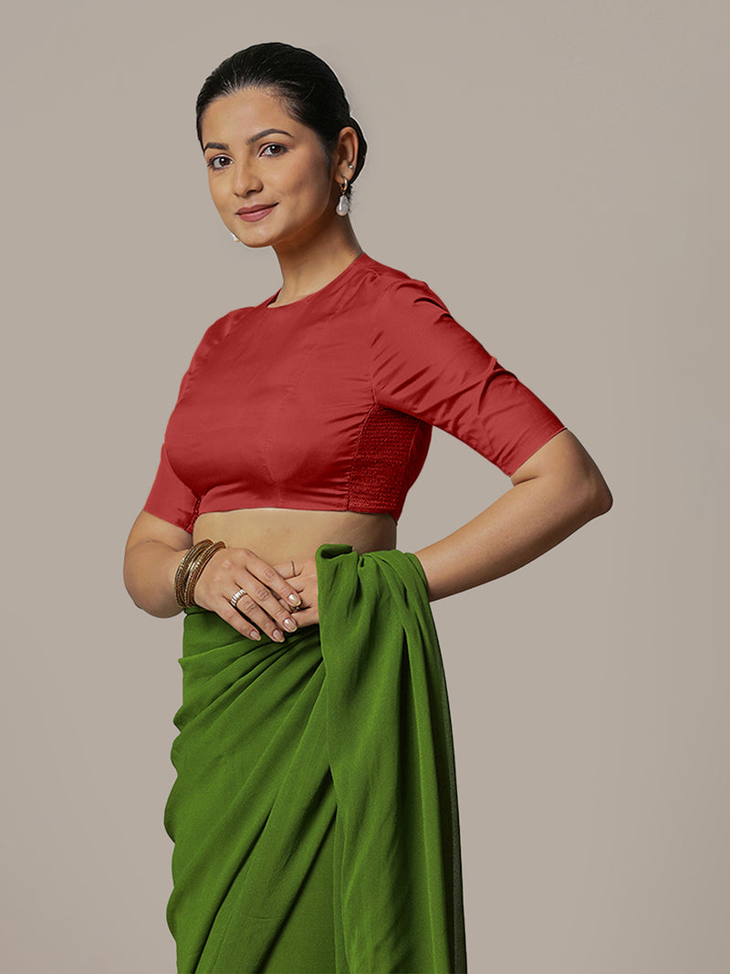 Myra x Rozaana | Crimson Red Backless Saree Blouse w/ FlexiFit™-Binks