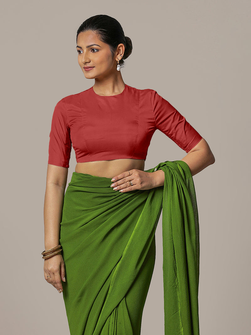 Myra x Rozaana | Crimson Red Backless Saree Blouse w/ FlexiFit™-Binks