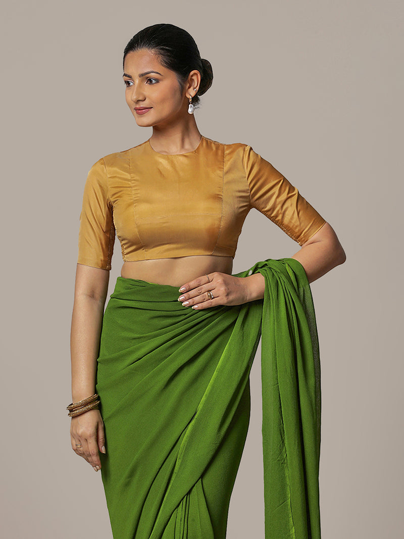 Myra x Rozaana | Gold Backless Saree Blouse w/ FlexiFit™-Binks