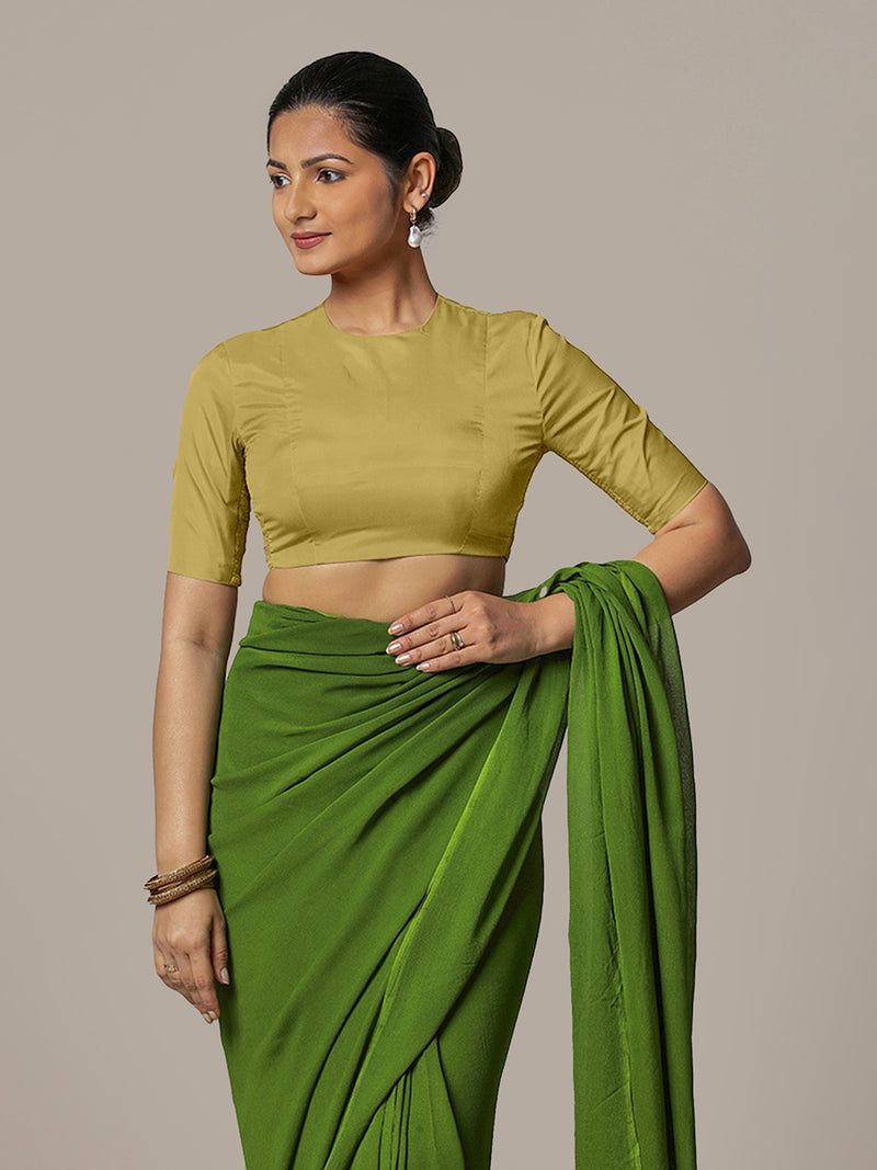 Myra x Rozaana | Lemon Yellow Backless Saree Blouse w/ FlexiFit™-Binks