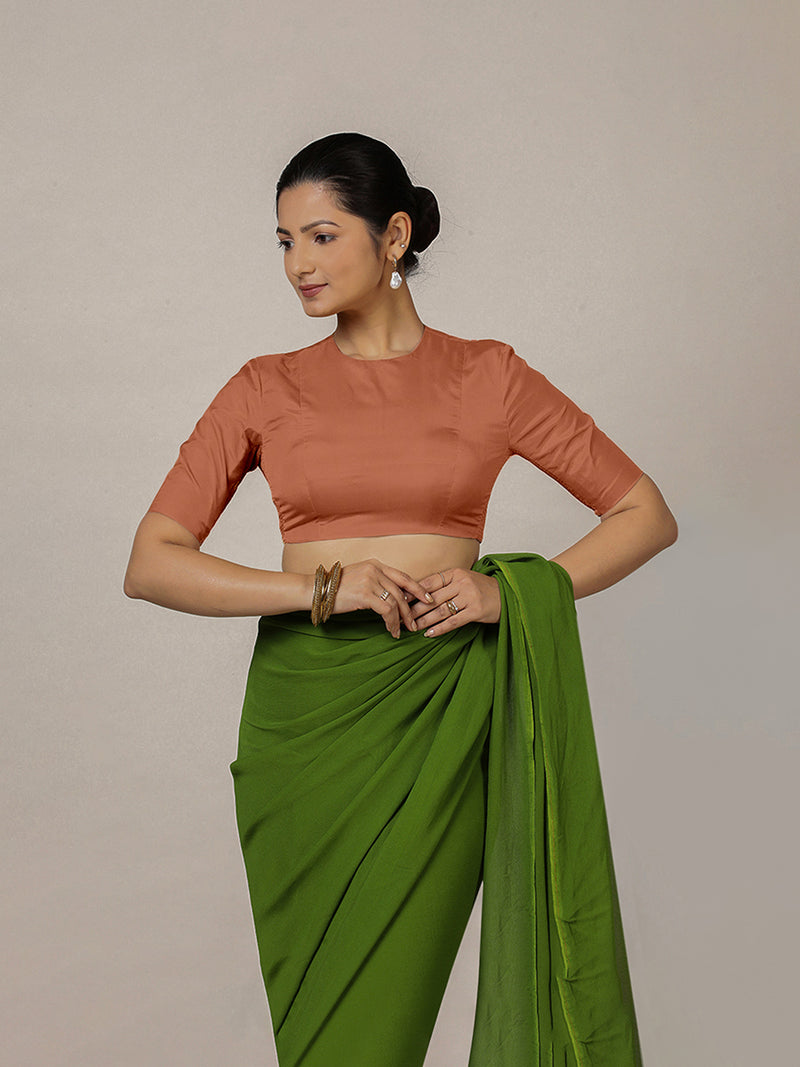 Myra x Rozaana | Metallic Copper Backless Saree Blouse w/ FlexiFit™-Binks