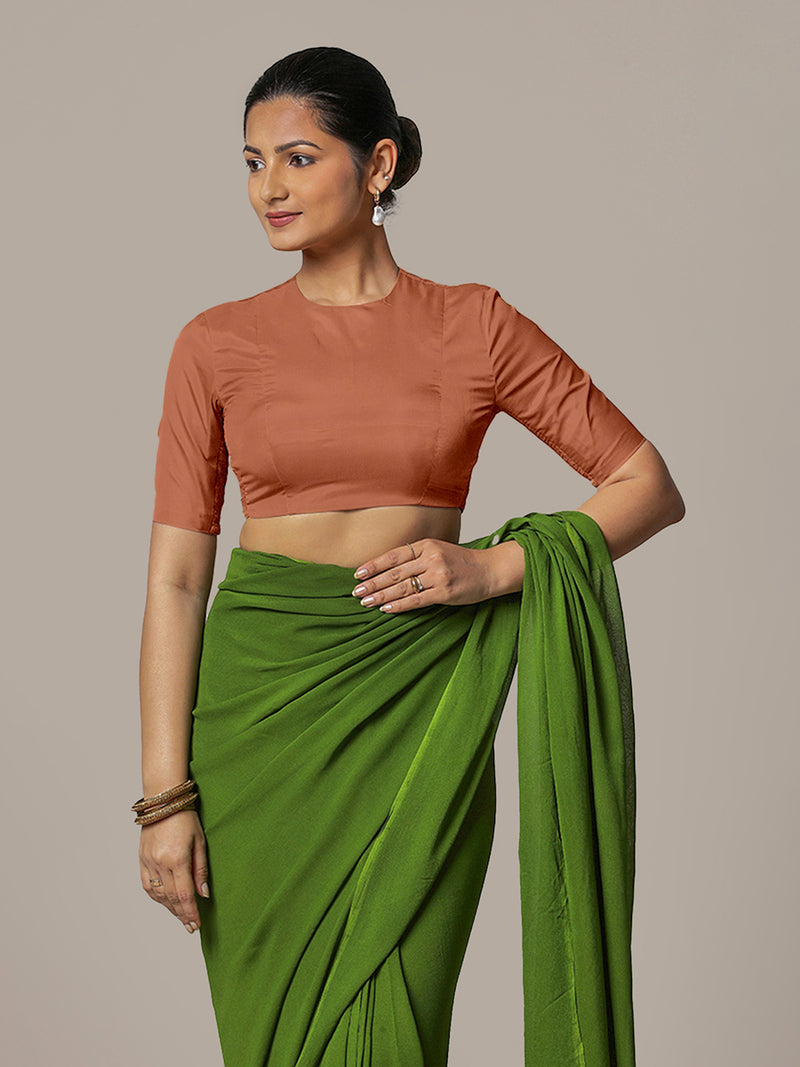 Myra x Rozaana | Metallic Copper Backless Saree Blouse w/ FlexiFit™-Binks