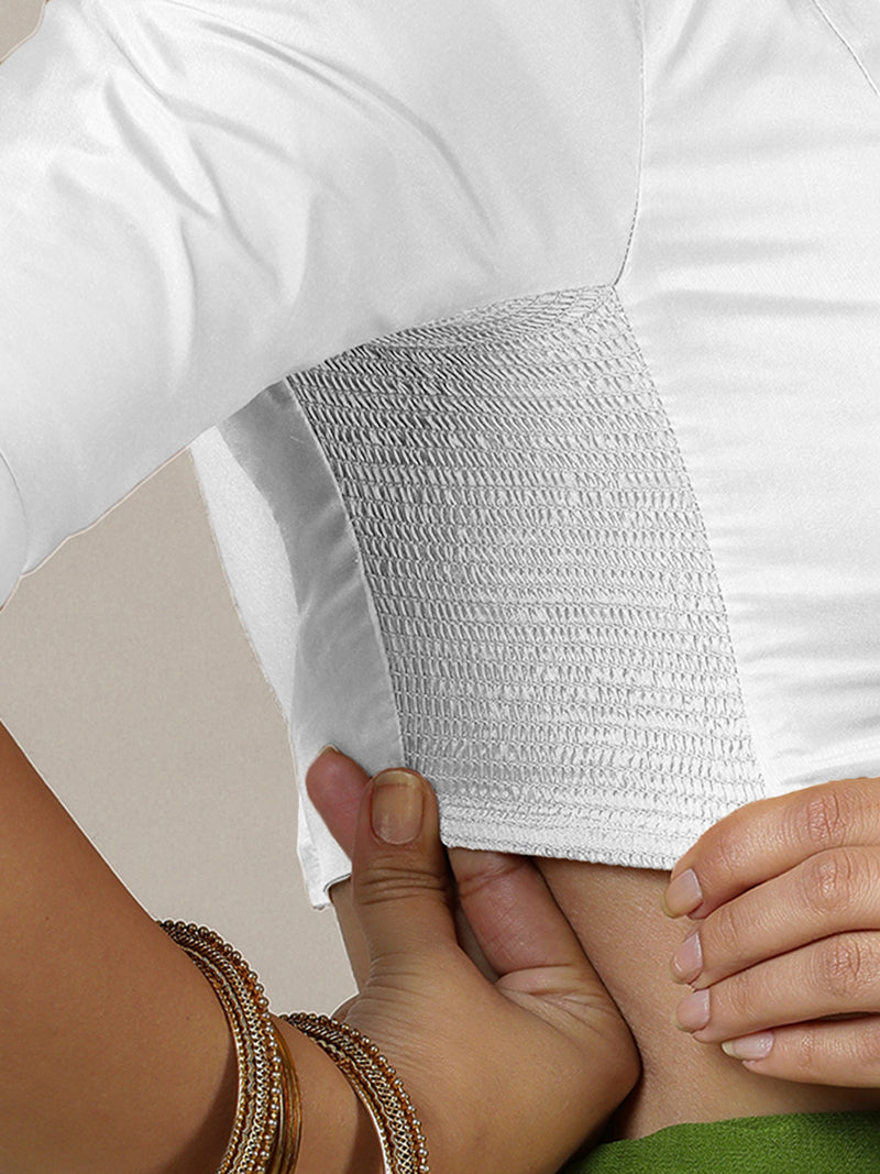 Myra x Rozaana | Pearl White Backless Saree Blouse w/ FlexiFit™-Binks