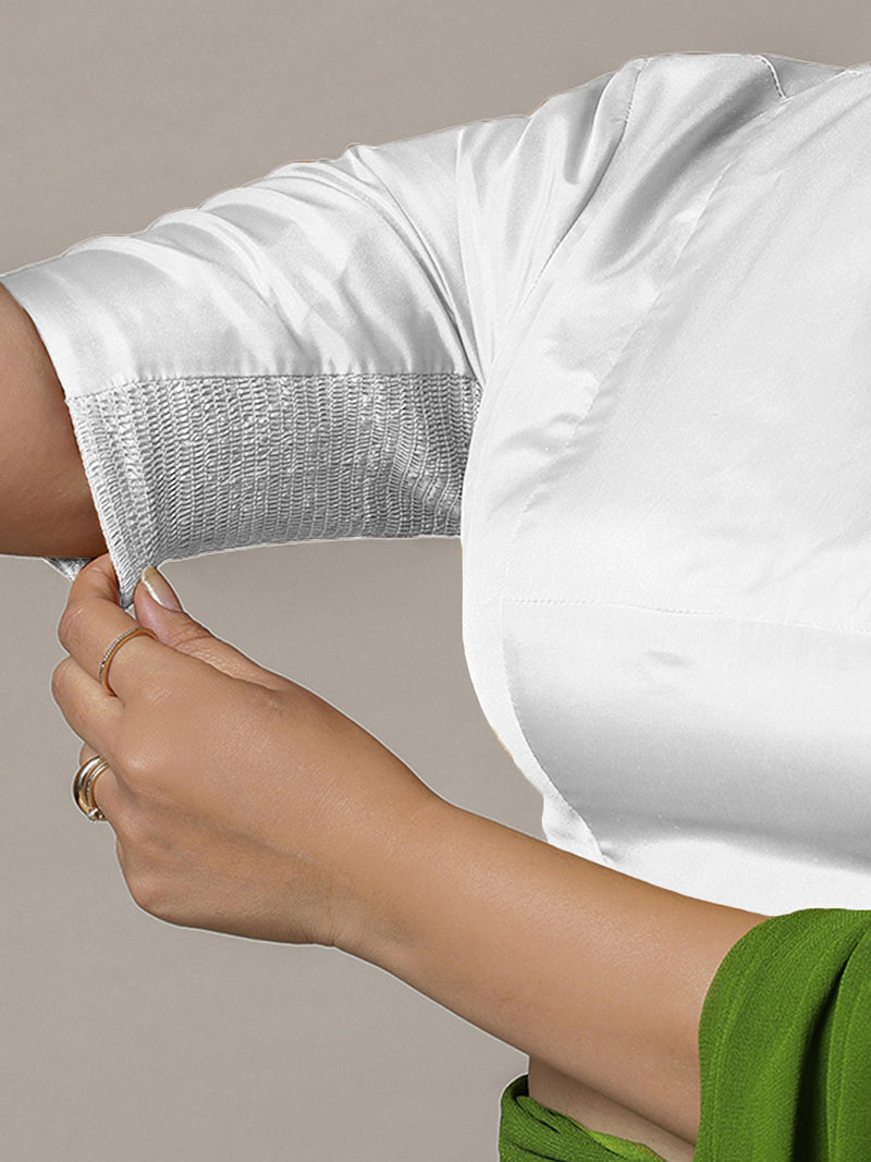 Myra x Rozaana | Pearl White Backless Saree Blouse w/ FlexiFit™-Binks