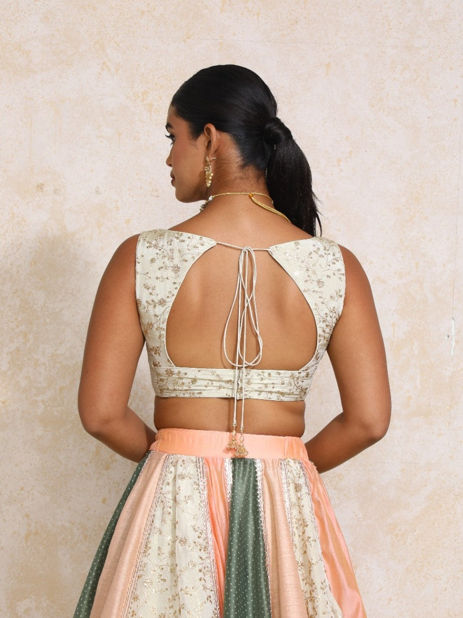 Nerina x Tyohaar Saree Blouse, in Cream Satin Viscose, featuring sleeveless and sweetheart neckline (view 2).