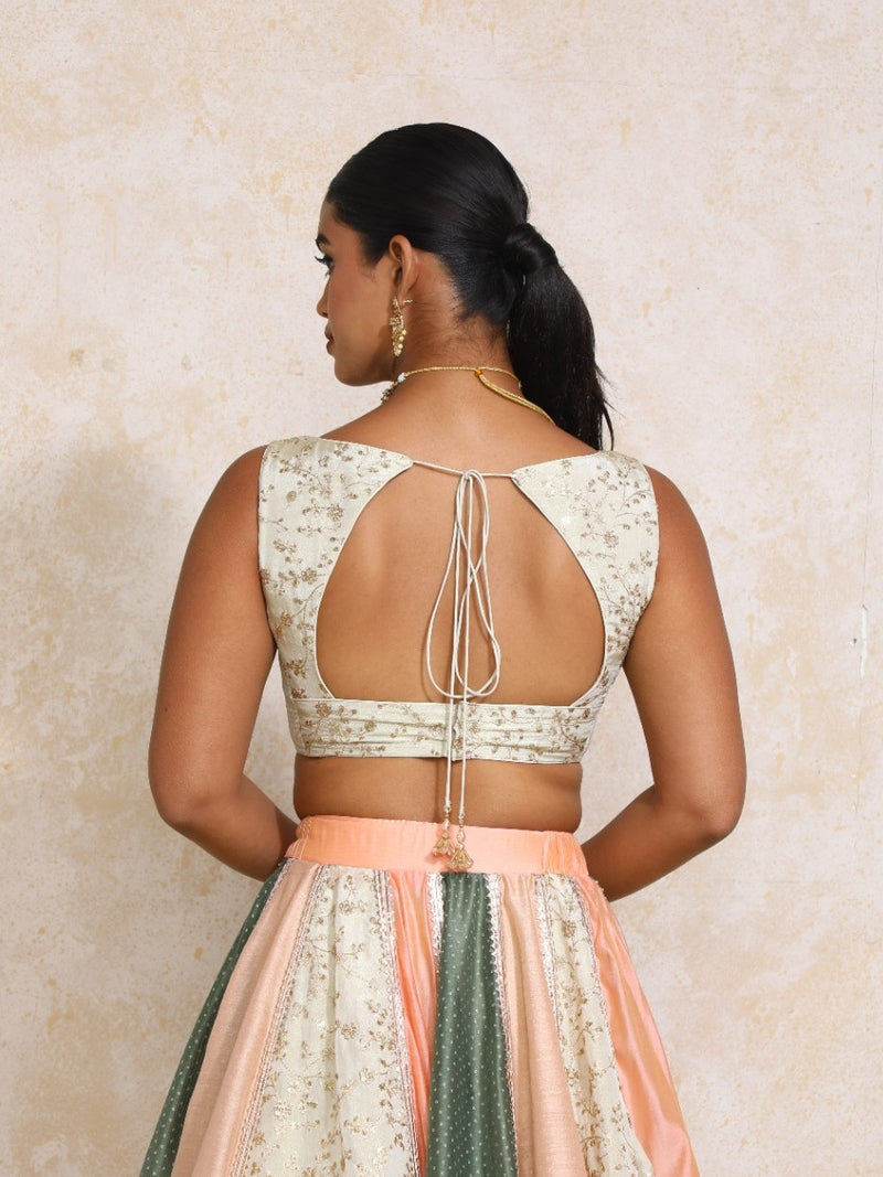 Nerina x Tyohaar | Sleeveless Cream Embroidered Tissue Saree Blouse-Binks