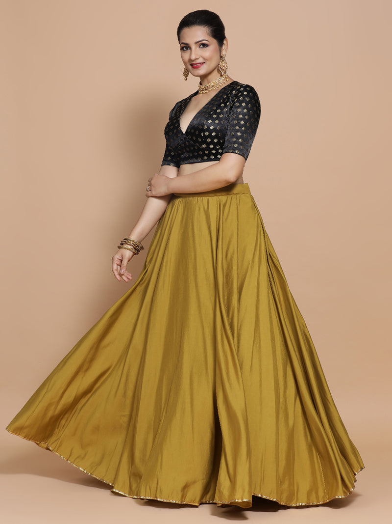 Nida x Tyohaar | Elbow Sleeves Satin Viscose Saree Blouse in Black Butta Fabric-Binks