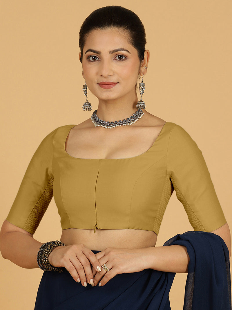 Nidhi x Rozaana | Elbow Sleeves Saree Blouse in Dijon Mustard-Binks